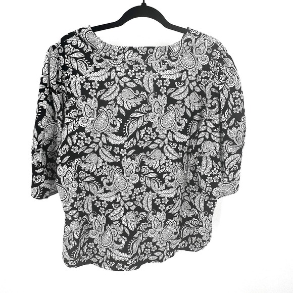 Loft Womens Top L Office Black White Paisley Floral Minimalist Mature Monochrome - Picture 4 of 8